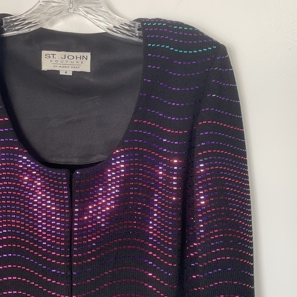 St. John Couture Metallic Knit Blazer Jacket Size 4 - Picture 5 of 10